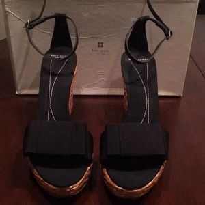 Kate Spade Black Bow Grosgrain Wedge Sandals